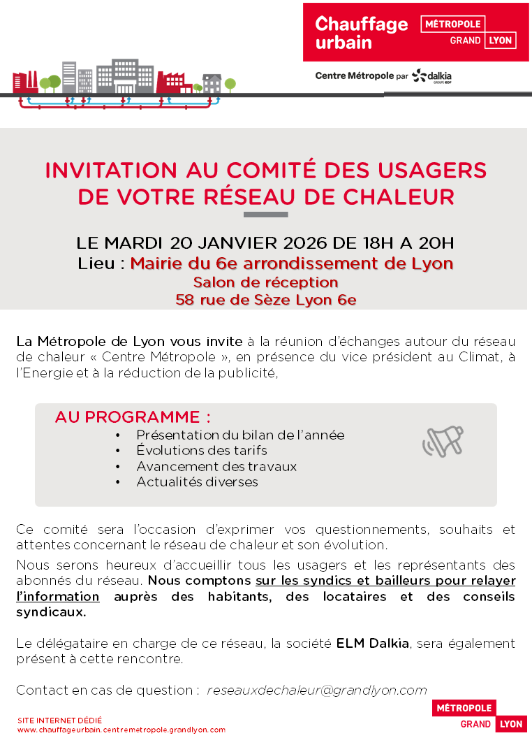 INVITATION AU COMITÉ DES USAGERS DE VOTRE RÉSEAU DE CHALEUR